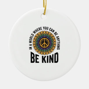 Be Kind Rainbow Flower Peace Vintage Shirt Design_ Ceramic Ornament