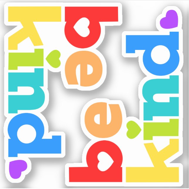 Be kind rainbow graphic slogan heart x2 sticker (Front)