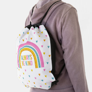Be Kind Rainbow heart Drawstring Bag