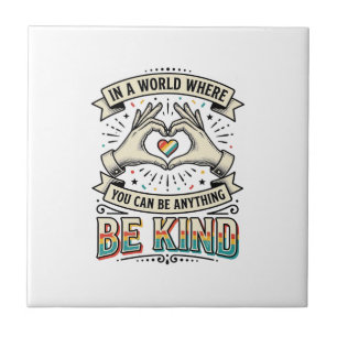 Be Kind Rainbow Heart Hands Vintage Shirt Design_1 Ceramic Tile