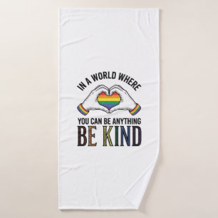 Be Kind Rainbow Heart Hands Vintage Vector Design_ Bath Towel