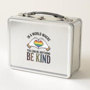 Be Kind Rainbow Heart Hands Vintage Vector Design_ Metal Lunch Box