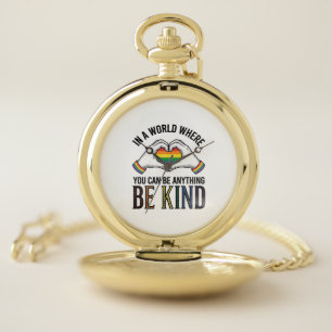 Be Kind Rainbow Heart Hands Vintage Vector Design_ Pocket Watch