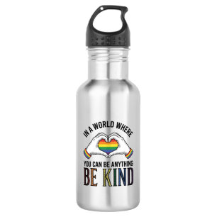 Be Kind Rainbow Heart Hands Vintage Vector Design_ Stainless Steel Water Bottle