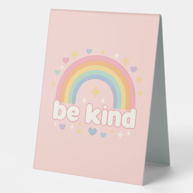 Be Kind – Rainbow Pastel Positivity Table Tent (Front)