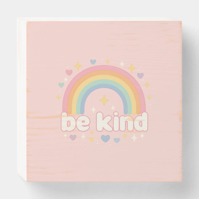Be Kind – Rainbow Pastel Positivity Wooden Box Sign (Front Horizontal)