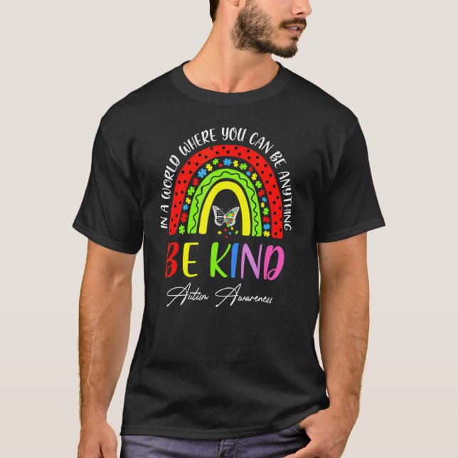 Be Kind Rainbow Puzzle Butterfly Autism Awareness  T-Shirt (Front)