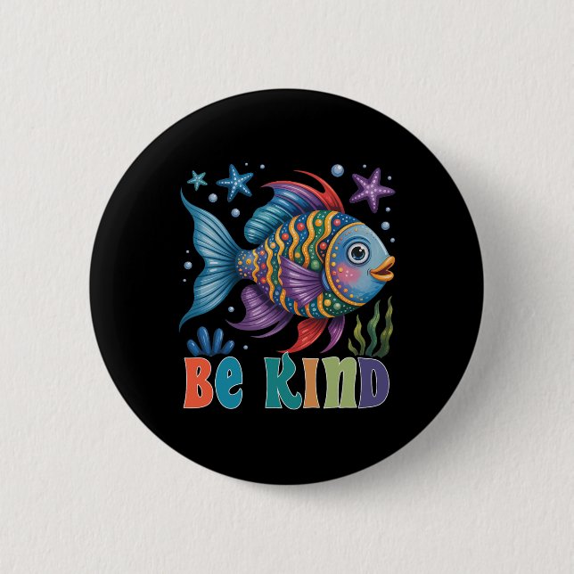 Be Kind Rainbow Scale Fish Teacher Reading Book To Button (Front)