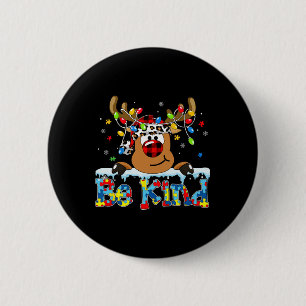 Be Kind Reindeer Red Plaid Puzzle Autism Awareness Button