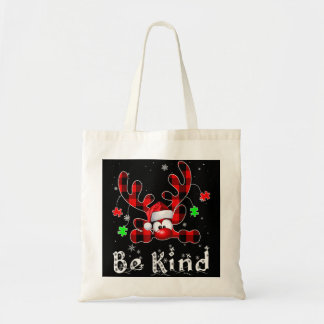 Be Kind Reindeer Red Plaid Puzzle Autism Awareness Tote Bag