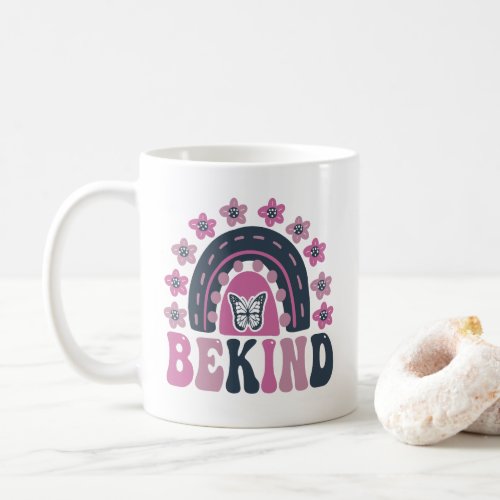Be Kind Retro Butterfly Boho Rainbow Coffee Mug