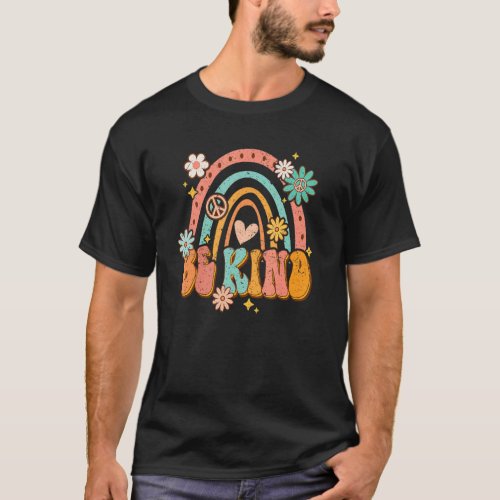 Be Kind Retro Rainbow Peace Sign Love Hippie Flowe T_Shirt