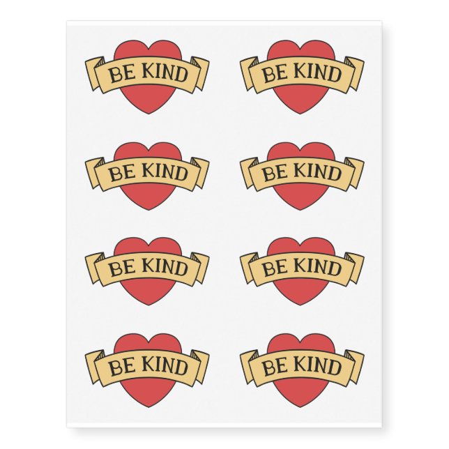 Be Kind Scroll Banner Heart Temporary Tattoos (Front)