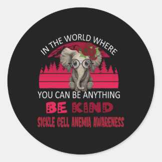Be Kind Sickle Cell Anemia Awareness Elephant Retr Classic Round Sticker