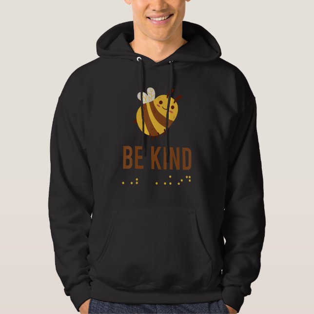 Be Kind Sign Braille Language Bee Graphic Yellow Hoodie (Front)