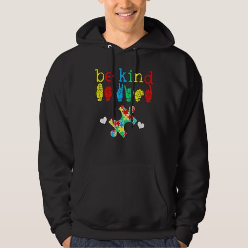 Be Kind Sign Language Hand Heart Puzzle Autism Awa Hoodie