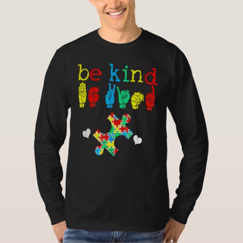 Be Kind Sign Language Hand Heart Puzzle Autism Awa T_Shirt