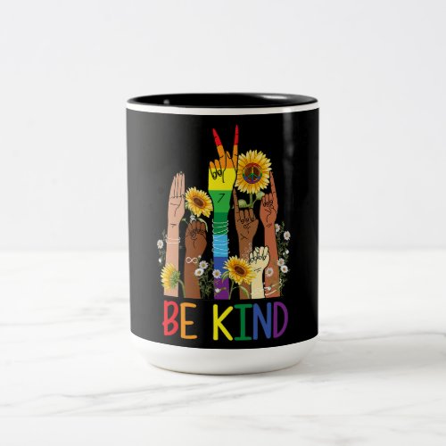 Be Kind Sign Language Hand Talking LGBT  Two_Tone Coffee Mug