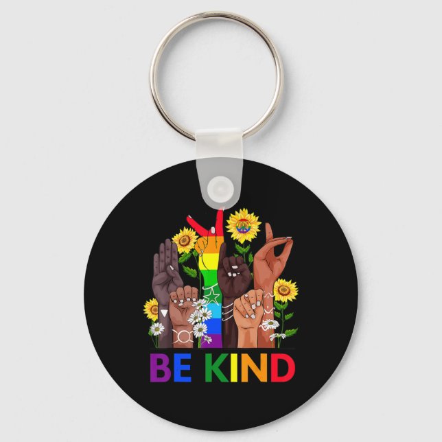 Be Kind Sign Language Hand Talking LGBTQ Gay Les P Keychain (Front)