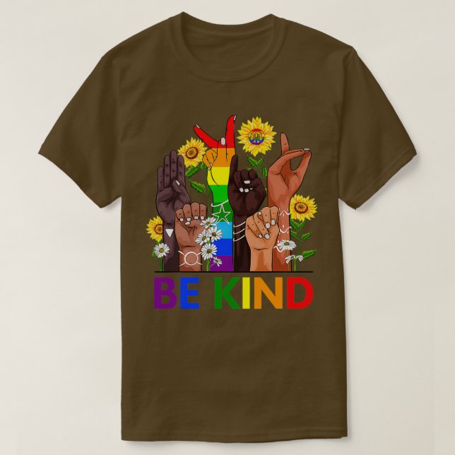 Be Kind Sign Language Hand Talking LGBTQ Gay Les P T-Shirt (Design Front)