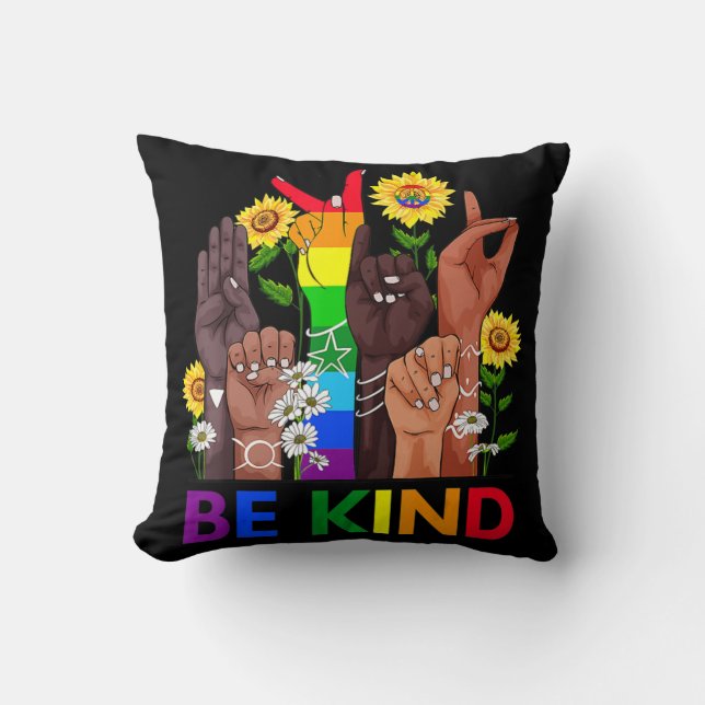Be Kind Sign Language Hand Talking LGBTQ Gay Les P Throw Pillow (Front)