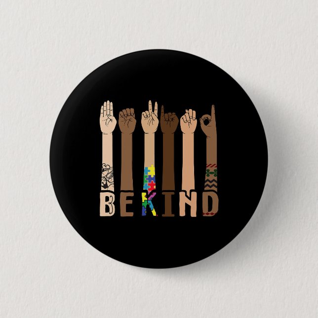 Be Kind Sign Language Hand Talking Teachers Interp Button (Front)