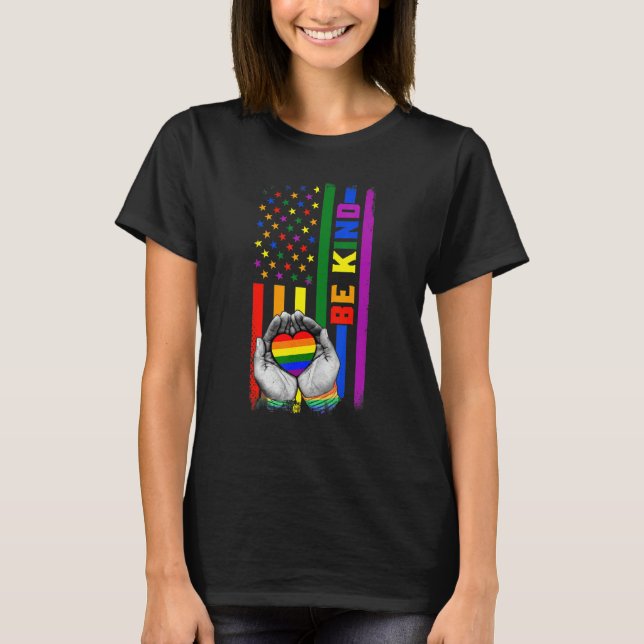 Be Kind Sign Language Lgbtq Rainbow T-Shirt (Front)
