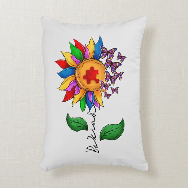 Be Kind Sunflower- Autism Awareness Accent Pillow (Front(Vertical))