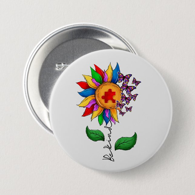 Be Kind Sunflower- Autism Awareness Button (Front & Back)