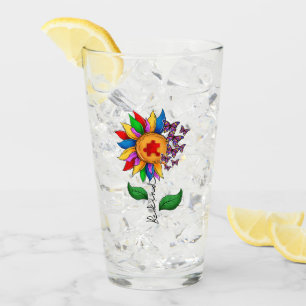 Be Kind Sunflower- Autism Awareness Glass