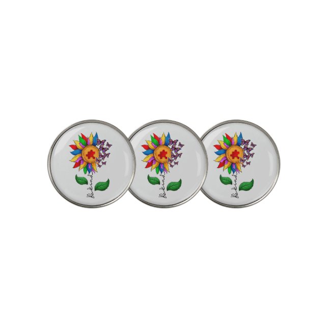 Be Kind Sunflower- Autism Awareness Golf Ball Marker (3 Up)
