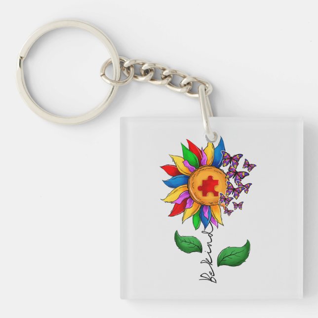 Be Kind Sunflower- Autism Awareness Keychain (Front)