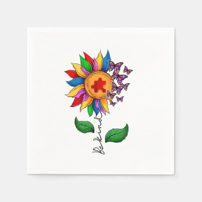 Be Kind Sunflower- Autism Awareness Napkins (Front)