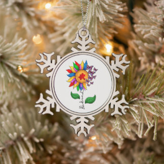 Be Kind Sunflower- Autism Awareness Snowflake Pewter Christmas Ornament