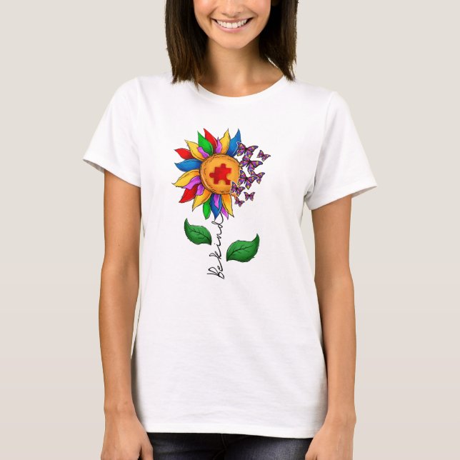 Be Kind Sunflower- Autism Awareness T-Shirt (Front)