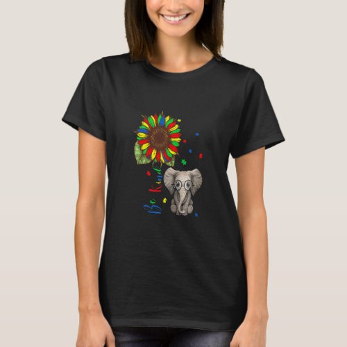 Be Kind Sunflower Elephant Puzzle Pieces Autism Aw T_Shirt
