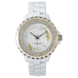 Be Kind, Sunflower Floral Botanical Wreath  Watch
