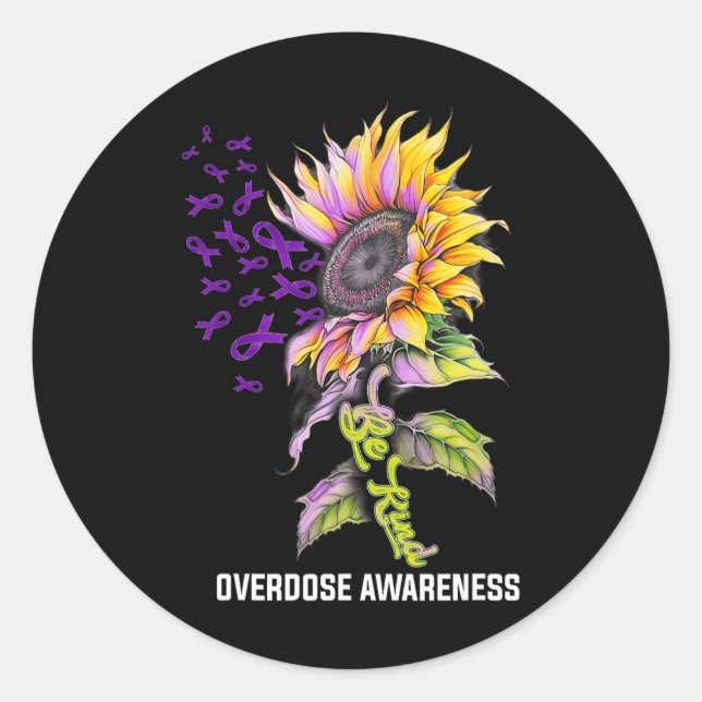 Be Kind Sunflower Overdose Awareness  Classic Round Sticker (Front)