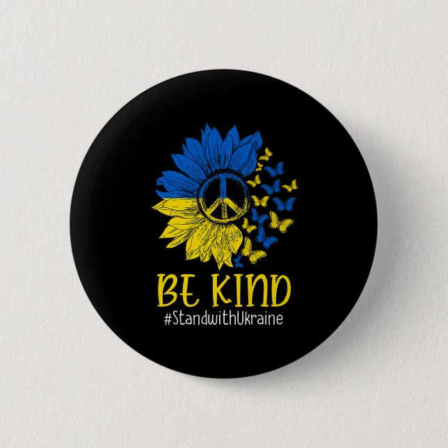 Be Kind Sunflower Peace Love Ukraine Stand With Uk Button (Front)