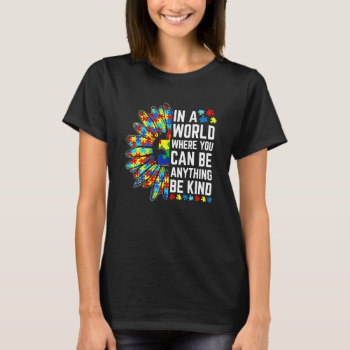 Be Kind Sunflower Puzzle Piece Autism Awareness In T_Shirt