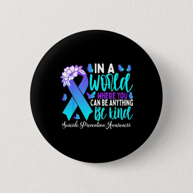Be Kind Teal Purple Ribbon Suicide Prevention Awar Button (Front)