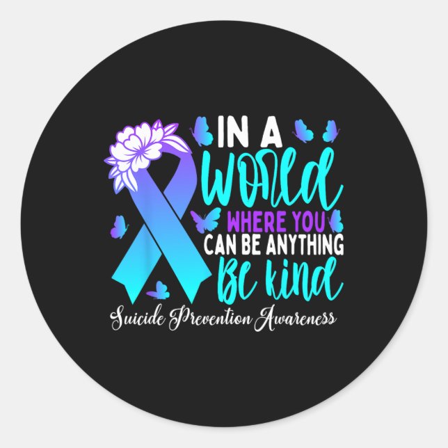 Be Kind Teal Purple Ribbon Suicide Prevention Awar Classic Round Sticker (Front)