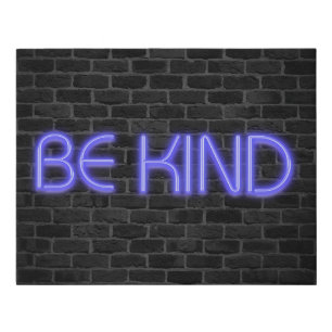 BE KIND text in neon lights on brick Faux Canvas Print
