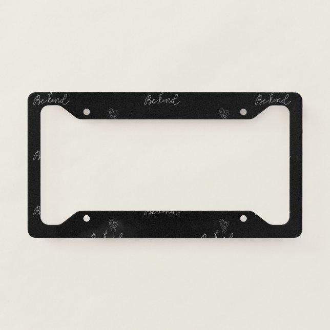 Be Kind Text White Line Abstract Heart Kindness License Plate Frame (Front)