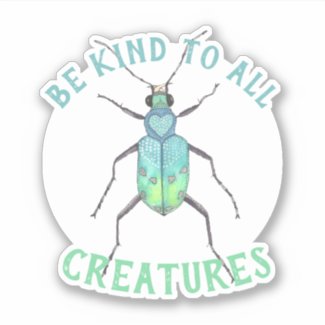 Be Kind to All Creatures Blue Beetle Bug Sticker