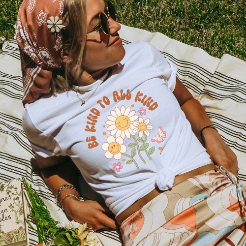 Be Kind to All Kind Good Vibes Retro Daisy Boho T_Shirt