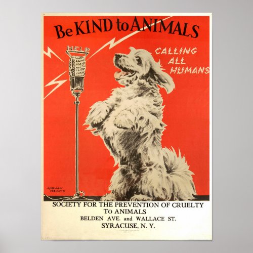 Be Kind to Animals vintage red background Poster