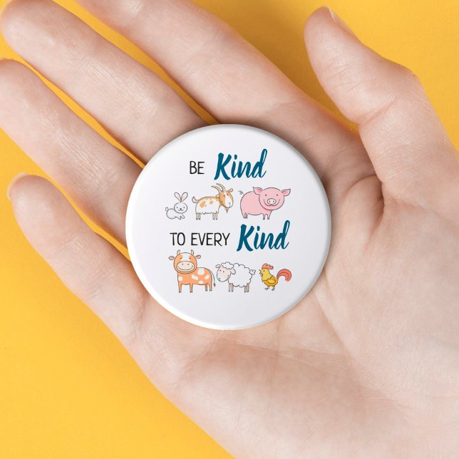 Be kind to every kind cute cartoon animals vegan button (Creator Uploaded)