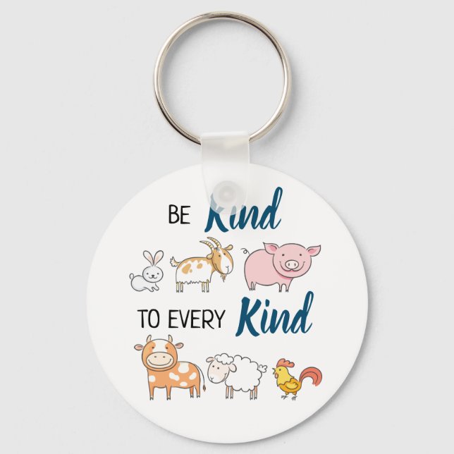 Be kind to every kind cute cartoon animals vegan keychain (Front)