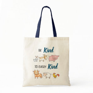 Be kind to every kind cute cartoon animals vegan tote bag